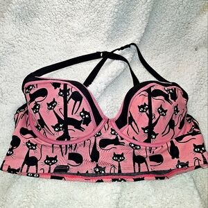 Womens Torrid Pink Cat Print Underwire Bikini Top Size 2
